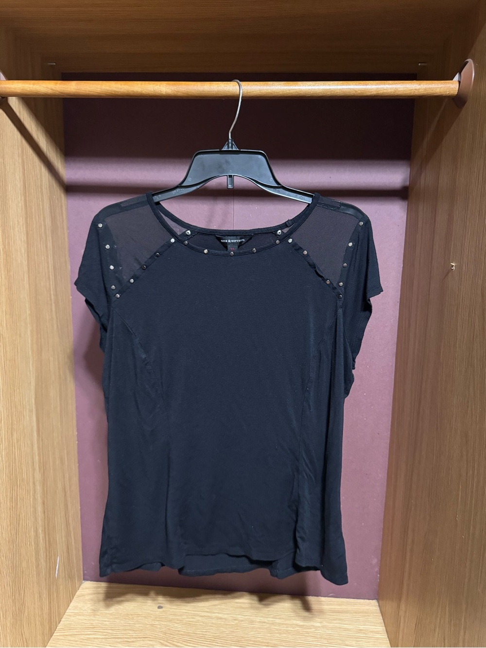 Rock & Republic Black Studded Mesh Top Size XL